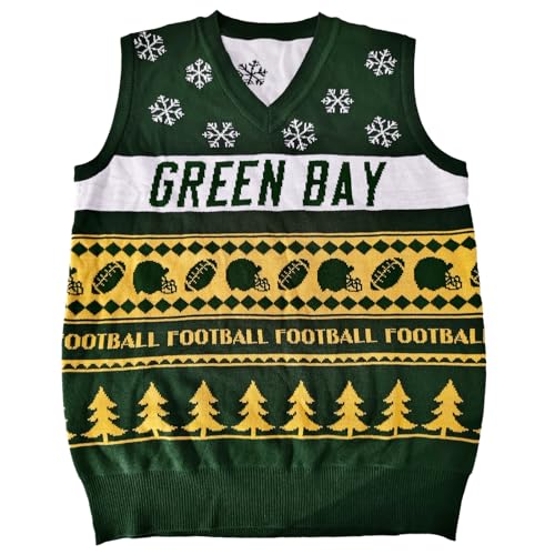 NoveFovi Green Bay Sweater Vest,Men's/Women's V-Neck Knit Tank Top,Adult Knit Vest,Sleeveless Knitted Sweater,Fashion Apparel for Sports Fans-Medium