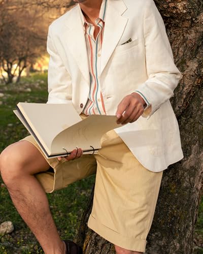 Mens Vintage Casual Linen Blazer Suit Jacket One Button Slim Fit Wedding Summer Lightweight2