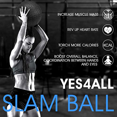 Yes4All 10 lbs Slam Ball for Strength and Crossfit Workout – Slam Medicine Ball (10 lbs, Black)