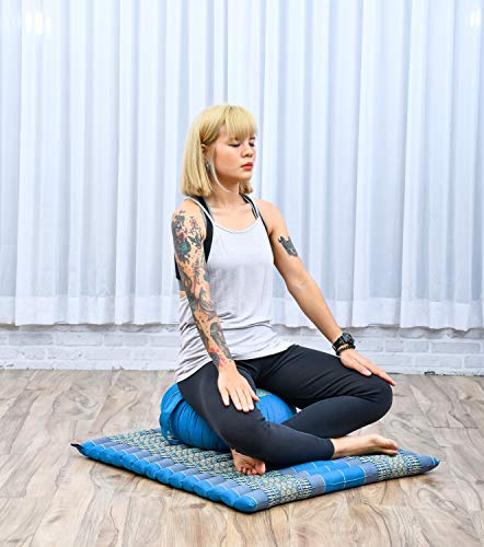 Image of Leewadee Meditation Cushion Set - 1 Round Zafu Meditation Pillow and 1 Square Roll-Up Zabuton Meditation Mat, Pillows Bundle Filled with Kapok