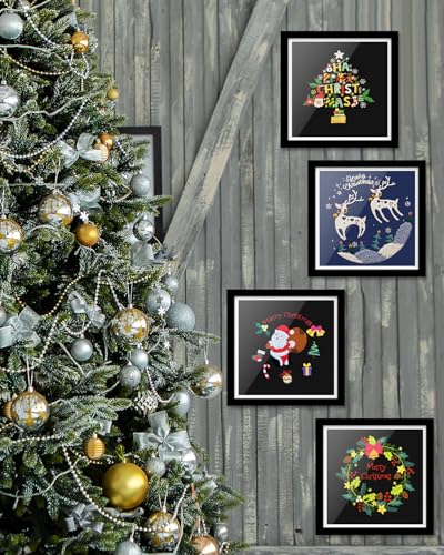 Image of TINDTOP Christmas Embroidery Kit for Adult, Embroidery DIY Starter Kit | 4 Pack with Stamped Patterns, Hoop, Tools, Colorful Threads with Needles, Instructions