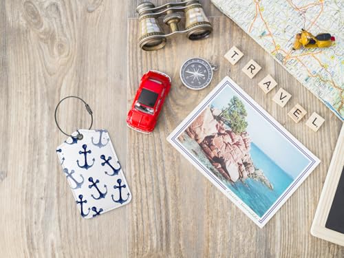 2 Pack Luggage Tag,Navy Anchor Beach Bag Tags Travel Suitcase Tags,Nautical Coastal Blue Luggage Tags Label with Steel Loop Baggage Tag,Ocean Sea Adventure Theme4
