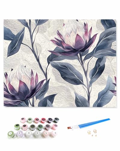 VamJump 数字油絵 手塗り 近代主義 イラスト 油絵 紫の花 DIY絵 初心者 時間をつぶす 壁飾り アートクラフト 絵画手芸キッ 絵の具をつける 塗りつぶし掛け 30x40cm