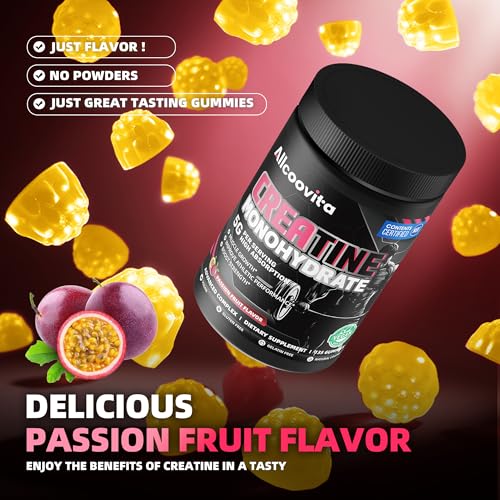 Image of Allcoovita Creatine Monohydrate Gummies for Men & Women. Boost Focus,Strength, and Endurance, Anti-Melting Formula, Vegan, Gluten-Free, Non-GMO,(Passion Fruit 135 ct)