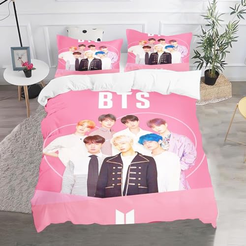 CHEFFS BTS Parure de lit Bangtan pour garçon - 135 x 200 cm - Pour adolescent - BTS Bangtan Boys - Housse de couette impression 3D (135 x 200 cm, 2)