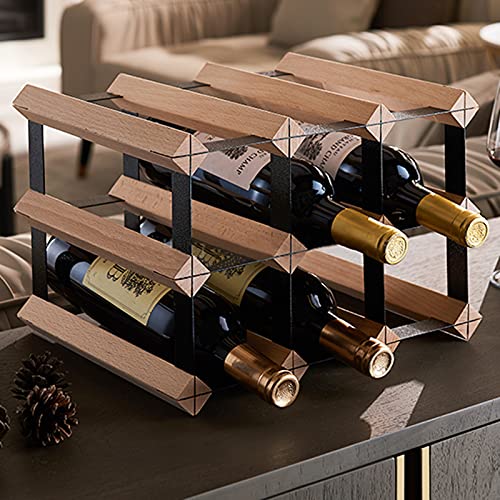Wll-Dp Succinct Countertop Wine Rack Beech Wood Wine Storage Shelf Wine Holder, For Tabletop Cabinet Bar Pantry Kitchen Dining Room, Hold 6~9 Bottles #TOP2
