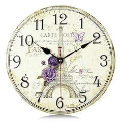 Lafocuse Wooden Paris Eiffel Tower Wall Clock Silent Non Ticking 12 Inch,Battery Operated Vintage photo Lafocuse Wooden Paris Eiffel Tower Wall Clock Silent Non Ticking 12 Inch,Battery Operated Vintage