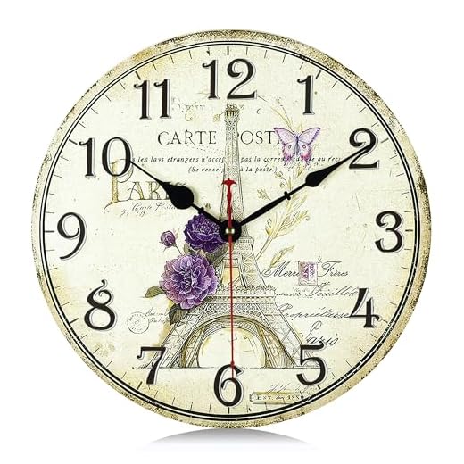 Lafocuse Wooden Paris Eiffel Tower Wall Clock Silent Non Ticking 12 Inch,Battery Operated Vintage Shabby Chic Rustic Farmhouse Kitchen Clocks Wall Decorative for Living Room Bedroom Office