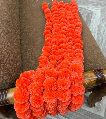 Image of SPHINX Artificial Marigold Fluffy Flowers Garlands for Decoration - Pack of 5 (Dark Orange)
