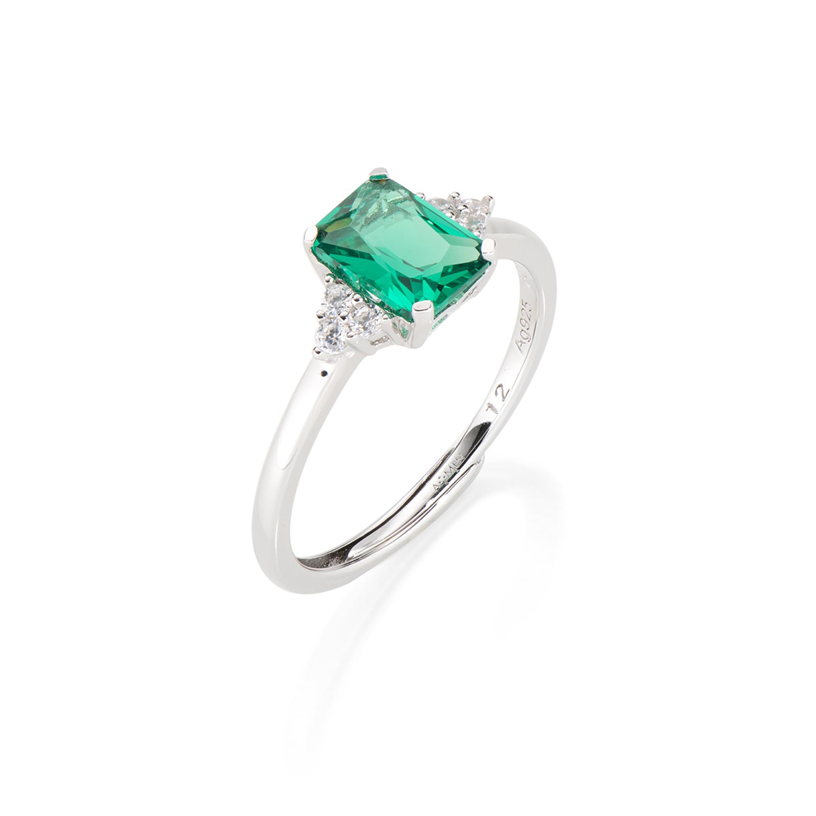 Amen Gioielli, Anello Princess, Anello Donna Argento 925, Rodiato con Zirconi Verdi e Bianchi, Anello regolabile per misure dalla 18 alla 20, Regalo Donna