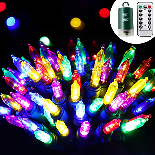 RECESKY 100 LED Christmas String Lights with Remote and Timer - 33ft Clear Mini Battery String Light, Fairy Lighting Decor for Outdoor, Indoor, Garland, Yard, House, Christmas Decorations, Multi Color