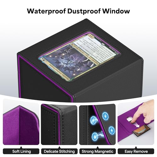 Image of ZLCA MTG Commander Deck Box, Card Deck Box for Trading Card, Holds 110+ Double Sleeved Cards Fits for TCG CCG Magic Cards with 2 Dividers (Black & Purple)