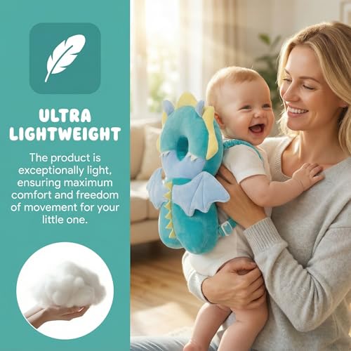 Image of Baby Head Protection Backpack - Soft Lightweight Fall Cushion for Toddlers During Crawling & Walking, Helps Ease Impact from Backward Tumbles(Dragon)