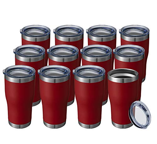 Image of HASLE OUTFITTERS 20 oz Tumbler Bulk, Stainless Steel Tumblers with Lid, Vacuum Insulated Tumbler, Double Wall Powder Coated Cup, coffee mugs, Wine Red, 12 Pack