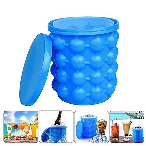 NEIJIANG Ice Bucket,Large Silicone Ice Bucket & Ice Mold with lid, Silicon Ice Cube Maker,(2 in 1) Space Saving Ice Cube Maker, Portable Silicon Ice Cube Maker