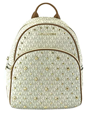 Michael Kors Abbey Monogramme: Mochila mediana con tachuelas  color vainilla y bellota