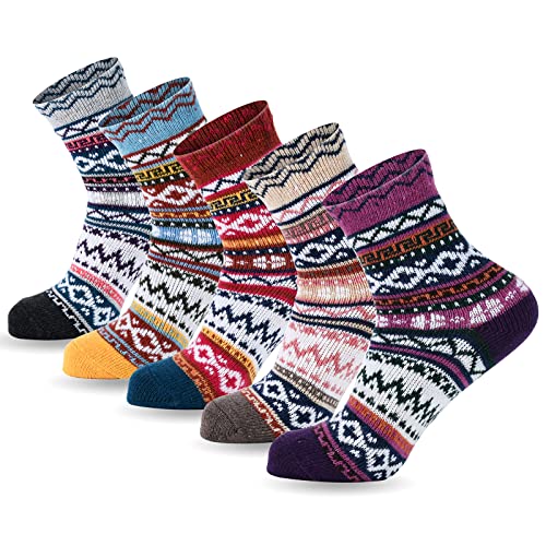 Image of YANGYANG 5 Pairs Winter Warm Thick Crew Knit Socks for Women, Christmas Gifts, Stocking Stuffers
