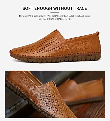Image of Men's Genuine Leather Loafer Shoes Slip On Soft Walking Shoes Perforated Driving Shoes