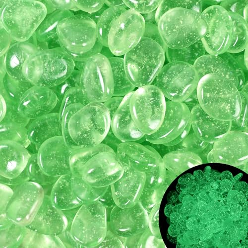200PCS Sparkling Glow Stones Bling Glow in The Dark Pebbles Glow in The Dark Rocks for Walkway Driveway Garden Fish Tank Aquarium(Green)