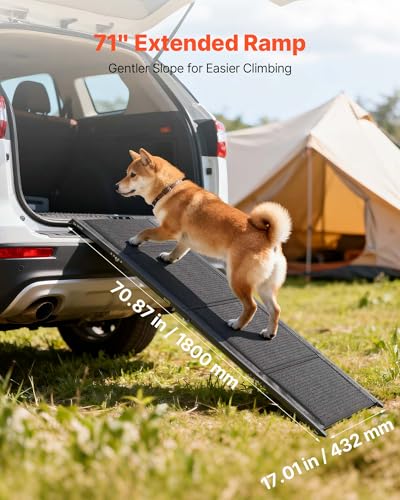 VEVOR Hunderampe, 180 x 43,2 cm, Faltbare Hundeautorampe für mittelgroße & große Hunde bis 113 kg, Hundetreppe mit Rutschfester Filzteppichoberfläche, tragbare Einstiegshilfe für SUV & LKW
