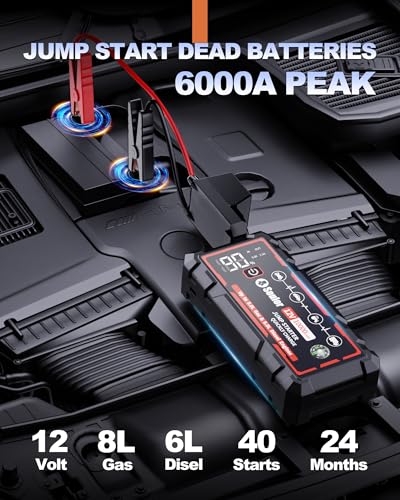 Image of 9 in 1 Jump Starter, 12V Jump Box Car Battery Jumper Starter Portable with 14 in 1 Protection Jumper Cables, LED Lights, LCD Display, Insulated Gloves