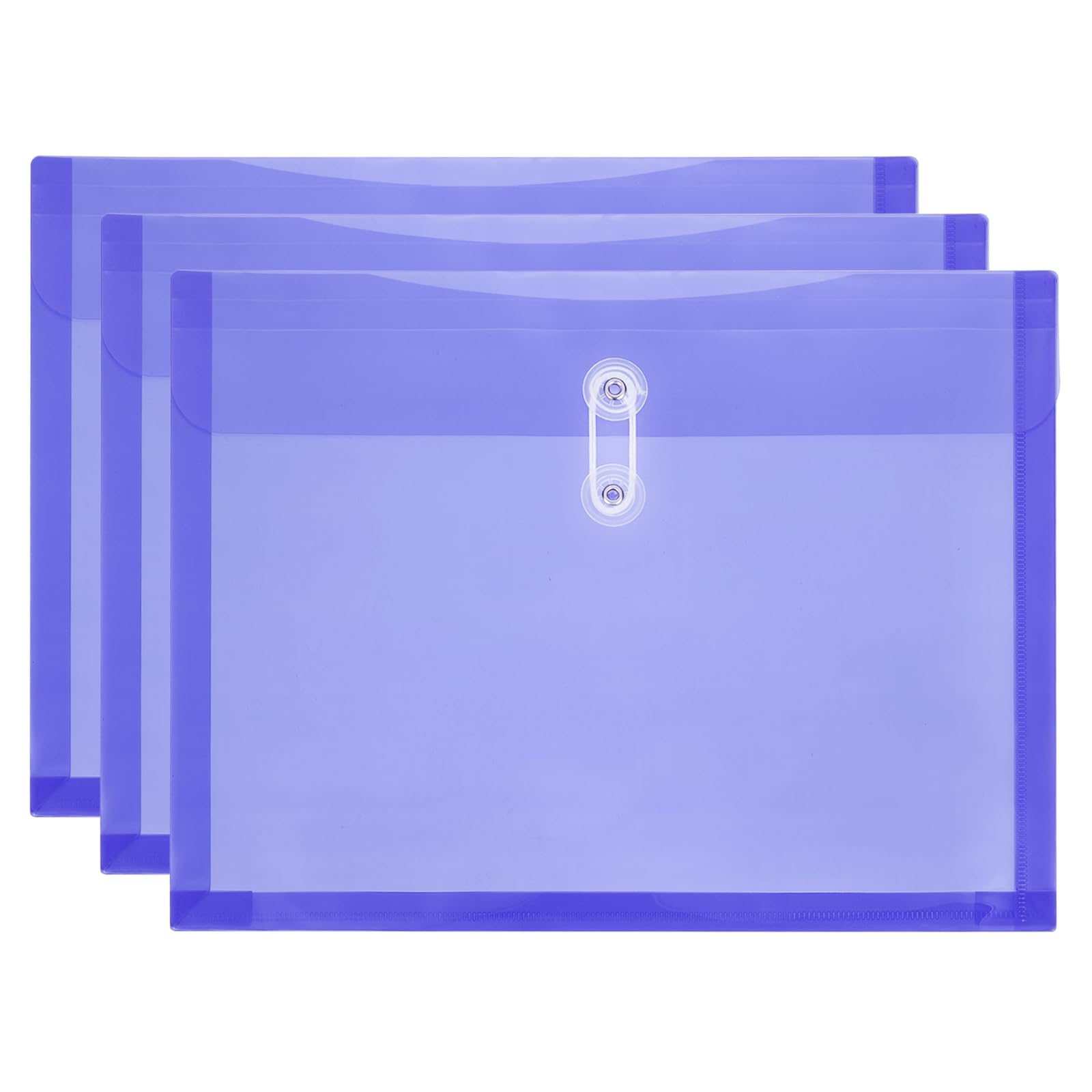 PATIKIL 3Pcs Plastic Envelopes with Button String Tie Closure, Letter A4 Size File Document Folders Envelopes for Home Work Office Organization, Purple