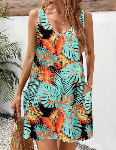 Image of Zeagoo Womens Summer Dress 2026 Loose V Neck Sleeveless Sundresses Swimsuit Coverup with Pockets Floral Tank Dresses