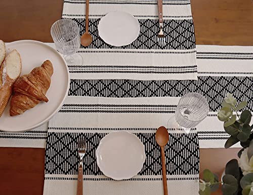 Image of ALSTONIA Cotton Table Runner - The Style of Our Table Linen and Dining Rooms and Eating Areas (Black, 14X20 INCH 4 PCS PLACMENT)