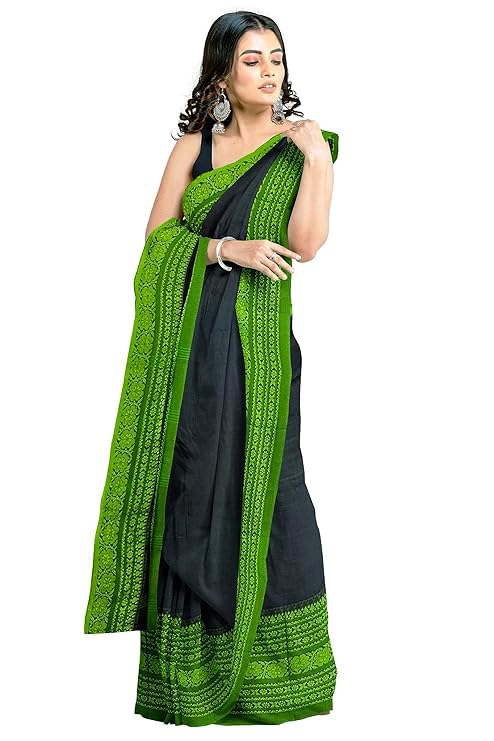 Image of eC ESHA'S COLLECTION Women's Cotton Blend Begumpuri Handloom Saree With Unstitched Running Blouse Piece
