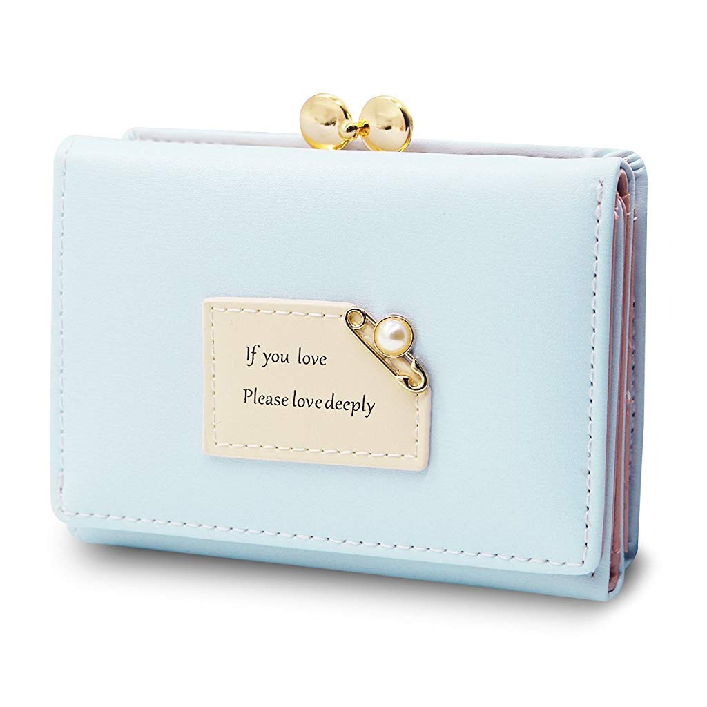 Women's Wallet Purses,Leather Wallet Women Credit Card Holder Ladies Purse Clutch Holder Case with Heart-Shaped Metal Buckle Gift(Light Blue)-image-18