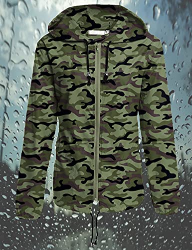 Avoogue Lightweight Raincoat Women'S Waterproof Windbreaker Packable Outdoor Hooded Rain Jacket Army Green Camouflage L thumb #2