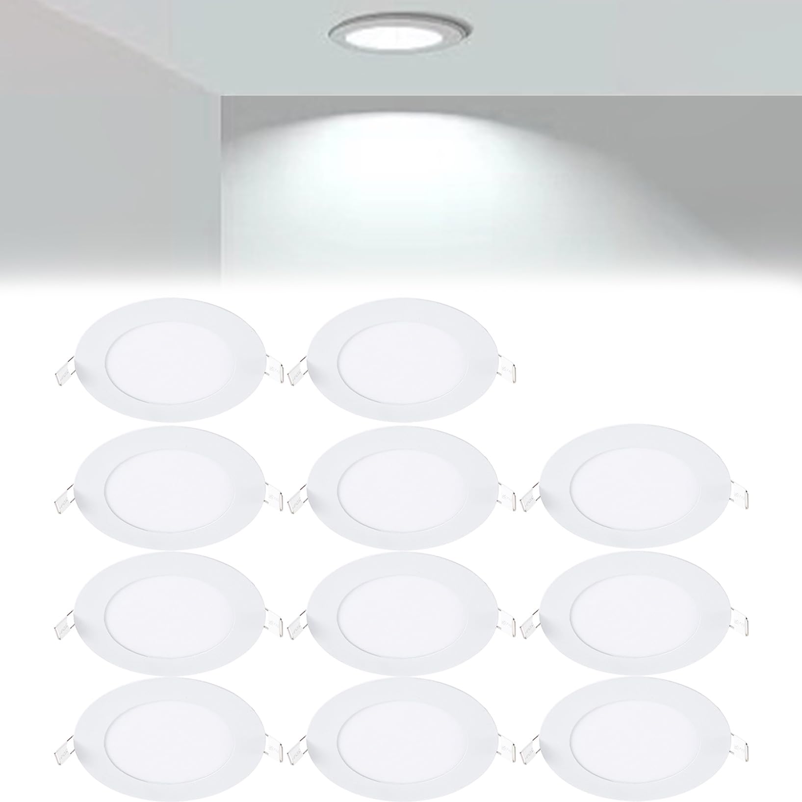 VOGHMOLD 6W Ultra Slim LED Downlight 5 inch, 6000K Recessed Ceiling Light, Cut Φ105-110mm, AC85-265V Flush Mount Spotlights Aluminum Round Panel Lights for Office Hallway, 11 Pack