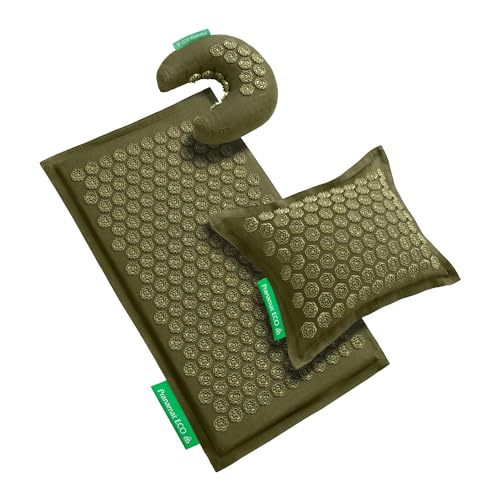 Pranamat Acupressure Large Mat with Regular & Moon Pillow Set, Premium Acupressure Therapy for Pain Relief and Relaxation, Handcrafted in Europe with Sustainable and Natural Materials (Amber)