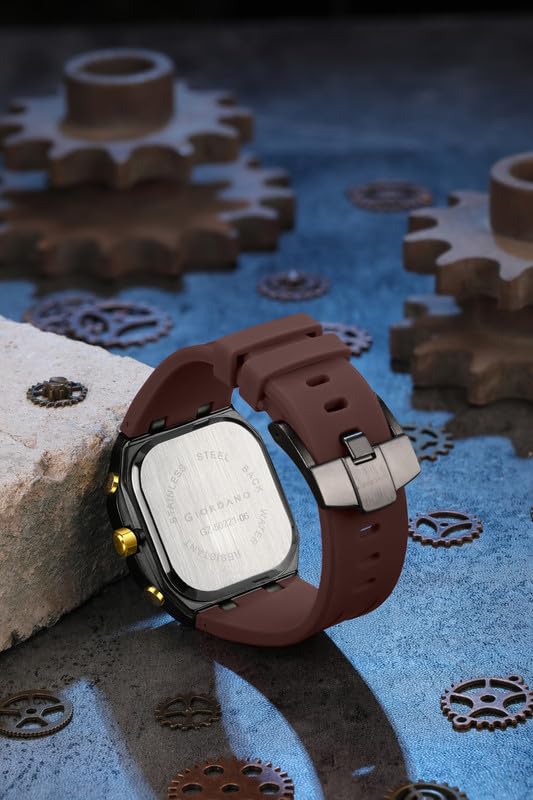 Image of Giordano Analog Quartz Watch for Men with Octagonal Skeleton Dial, Exposed Gear Design, Date Display and Silicone Strap - GZ-50221