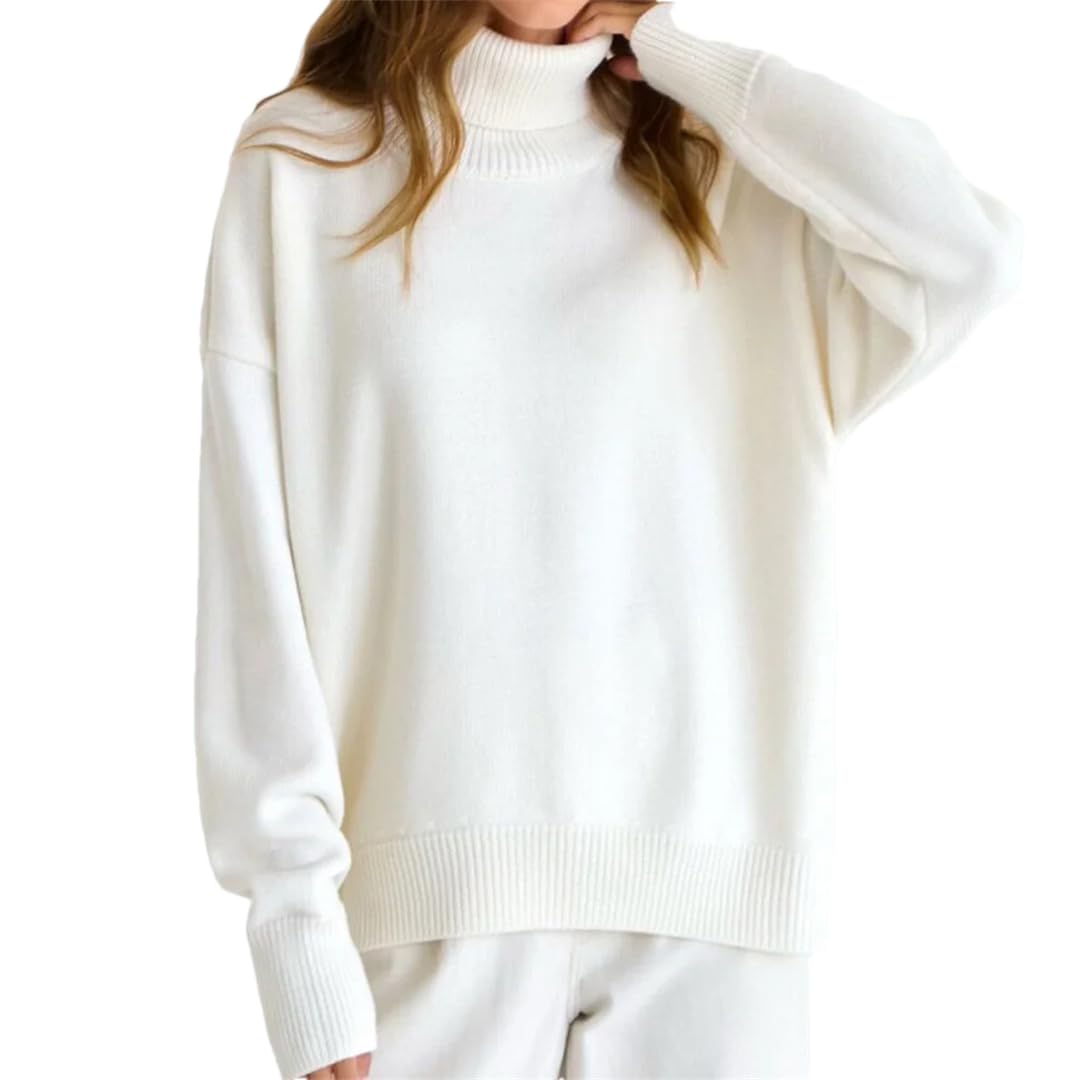 Damski casualowy wyściełany ciepły sweter golf jednolity kolor sweter sweter slim top