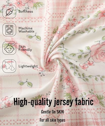 Image of SDY Jersey FloralCrib Sheets for Baby Girls,52 inchx28 inchx8,2 Pack,Pink Flower Standard Oval /Retangle Crib Mattress Sheets for Toddler,Super Soft Breathable