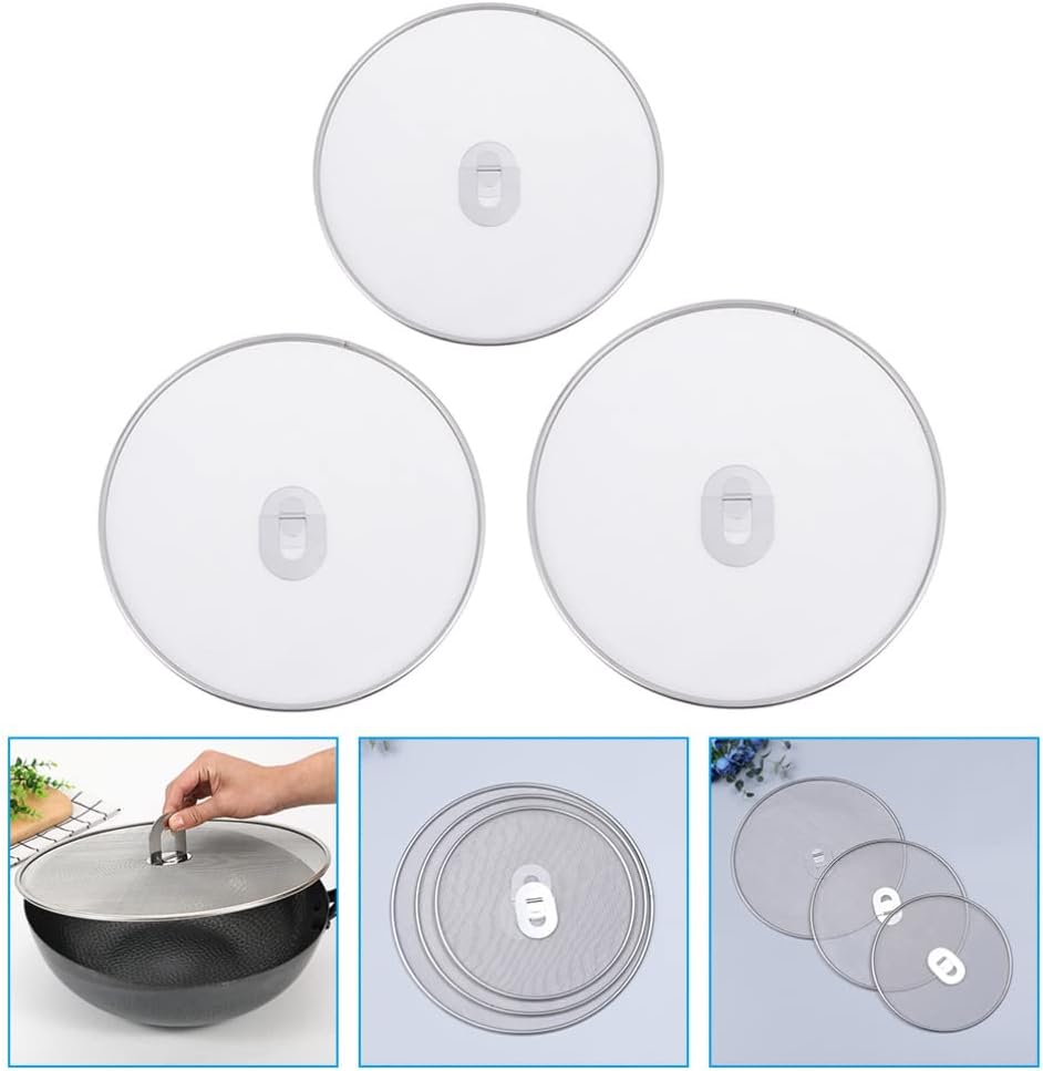 UPKOCH 3pcs Stainless Steel Splatter Guard Oil Proofing Lid for Frying Pans Grease Screen for Safe Cooking Kitchen Essential