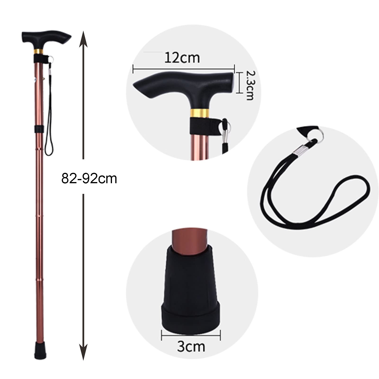 Canela Plegable - bastón Plegable Ligero para Hombres y Mujeres - Altura Ajustable Caña para Caminar - Flexible y Duradero - Base Antideslizante - Mango de Agarre ergonómico (Color : Red)
