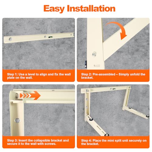 Image of Outdoor Wall Mounting Bracket,Support up to 265Lbs,9000-18000 Btu Condenser, for Hanging Ductless Mini Split Air Conditioner Heat Pump Systems,Split HVAC Installation Kit