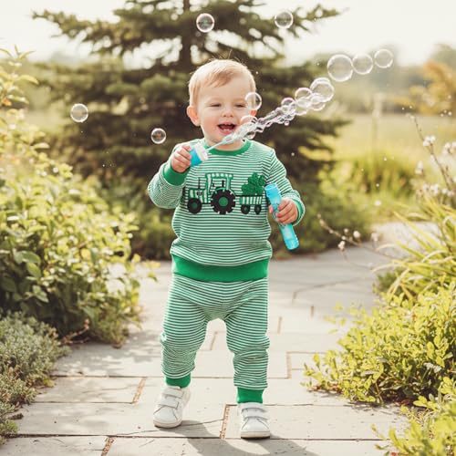 Image of Toddler Baby Boy St Patricks Day Outfit Infant Lucky Clover Sweatshirt Pants Set Little Kids Spring Warm Clothes