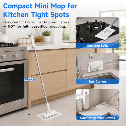 Image of Multi-Purpose Mini Dust Mop, 39 inch Lightweight Small Kitchen Cleaning Tool