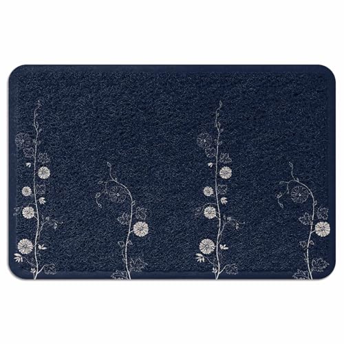 Evamona 玄関マット 泥落とし 屋外 室内 滑り止め 業務用 泥っぷマット 45x75 CM 和風 花柄 木 青い 耐摩耗性 速乾 オフィス お店 エントランス