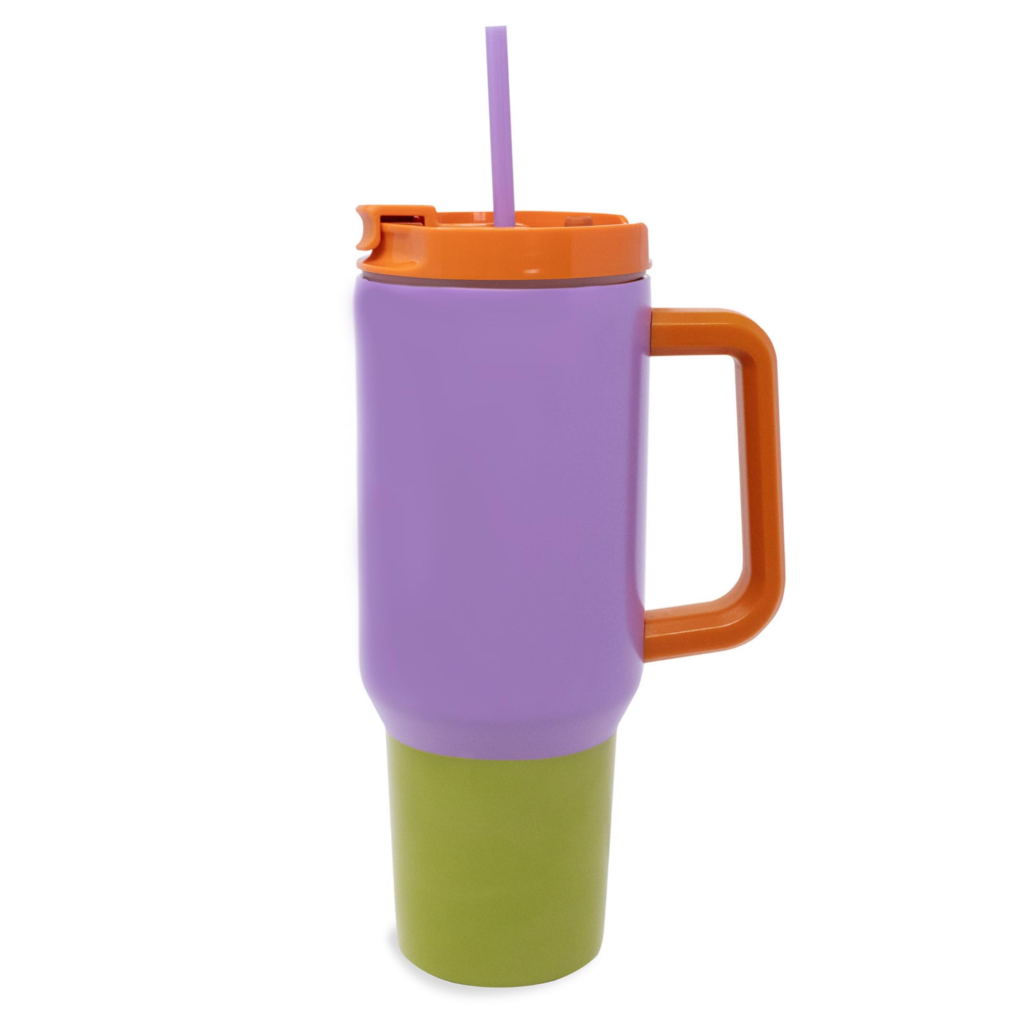 Vera Bradley Vaso de 40 onzas con asa y popote, vaso aislado de acero inoxidable de doble pared, apto para portavasos, taza de 40 onzas, vaso de metal para bebidas calientes o frías (bloques de color