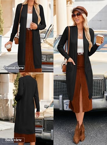 GRACE KARIN Essential Solid Open Front Maxi Long Knitted Cardigan Sweater for Women3