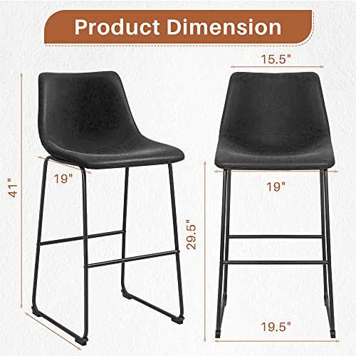 Image of Homall Bar Stools Set of 2 Counter Height Stools Dining Chair Pu Leather Metal Bar Stool Modern Chair for Home, Kitchen, Dining Room