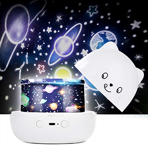 Apark Projecteur Étoiles Rotatif, Star Veilleuse pour enfants - Lampe de nuit USB avec boîte à musique et 6 lumières colorées, Lampe Projection Bébé pour Anniversaire, Noël