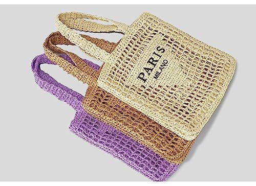 Bolso de paja tejido para mujer tipo tote para verano miniatura 5