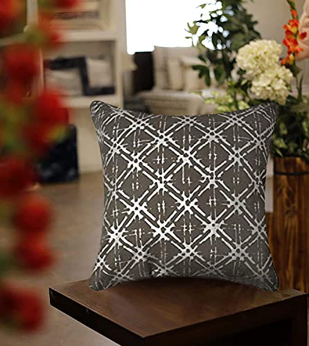 Image of SAJAVAT HOME CC78 Cotton Stripe Khadi Print Cushion Cover (Pack of 1) 18x18 INCHES /45x45 cm Blue & Off White (Cedar Brown, Cotton)