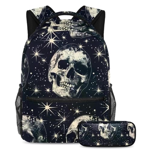 Sac à dos tête de mort 2 pièces avec trousse pour étudiant et voyage