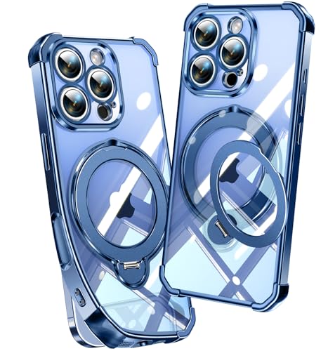 Image of Soft Case for iPhone 16 Pro with 360 Rotating Magnetic Stand, Compatible with Mag-Safe, 4X MIL-Drop Protection, Lightweight Glossy Anti-Yellowing Clear Back Phone Cover for iPhone 16 Pro 6.3 inch, Blue